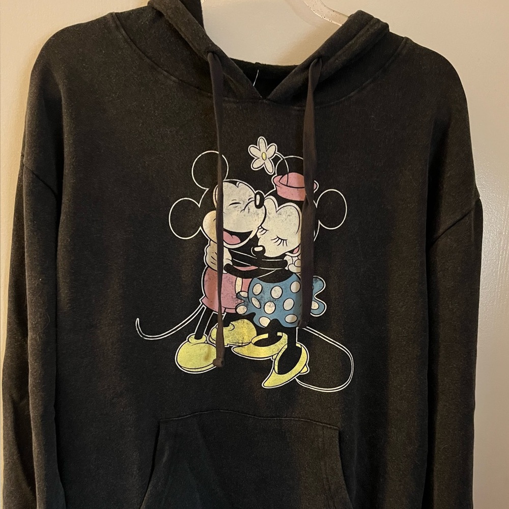 Dark Grey Hoodie with Mickey and Minnie Mouse Print